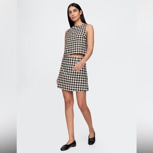 NWT GAP Linen-Blend Mini Skort in Black White Gingham (sold out online!) - S
